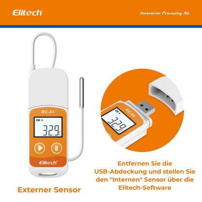 Elitech RC-5+ TE PDF USB-Temperaturdatenlogger mit externer Sonde -40℃~85℃