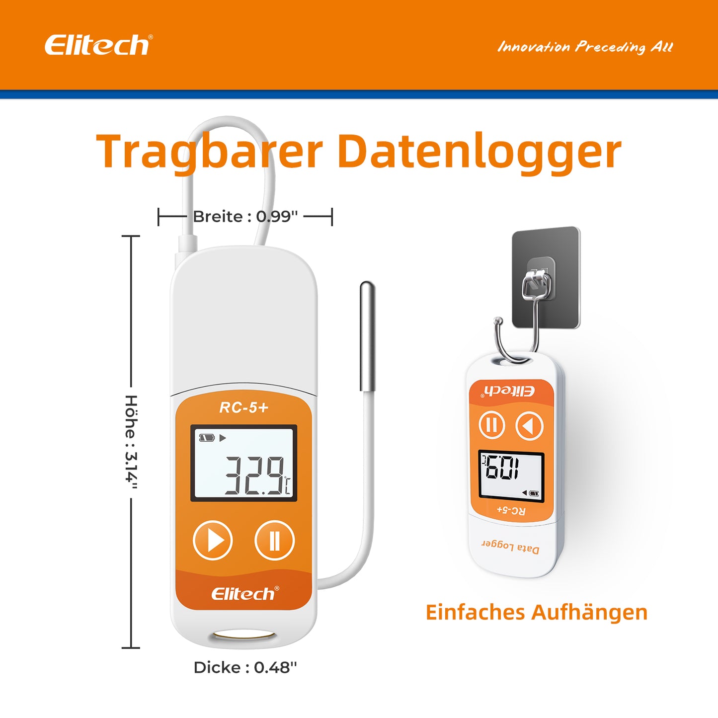 Elitech RC-5+ TE PDF USB-Temperaturdatenlogger mit externer Sonde -40℃~85℃