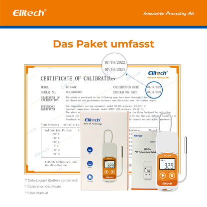 Elitech RC-5+ TE PDF USB-Temperaturdatenlogger mit externer Sonde -40℃~85℃