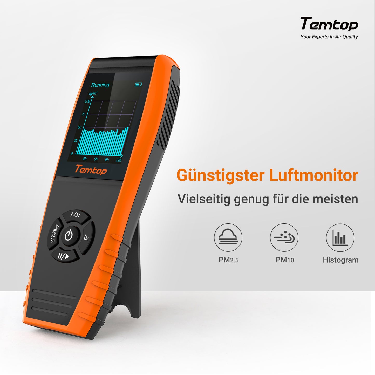 Temtop P600 Luftqualitätsmonitor Tragbarer Laser PM2.5 PM10 Partikeldetektor