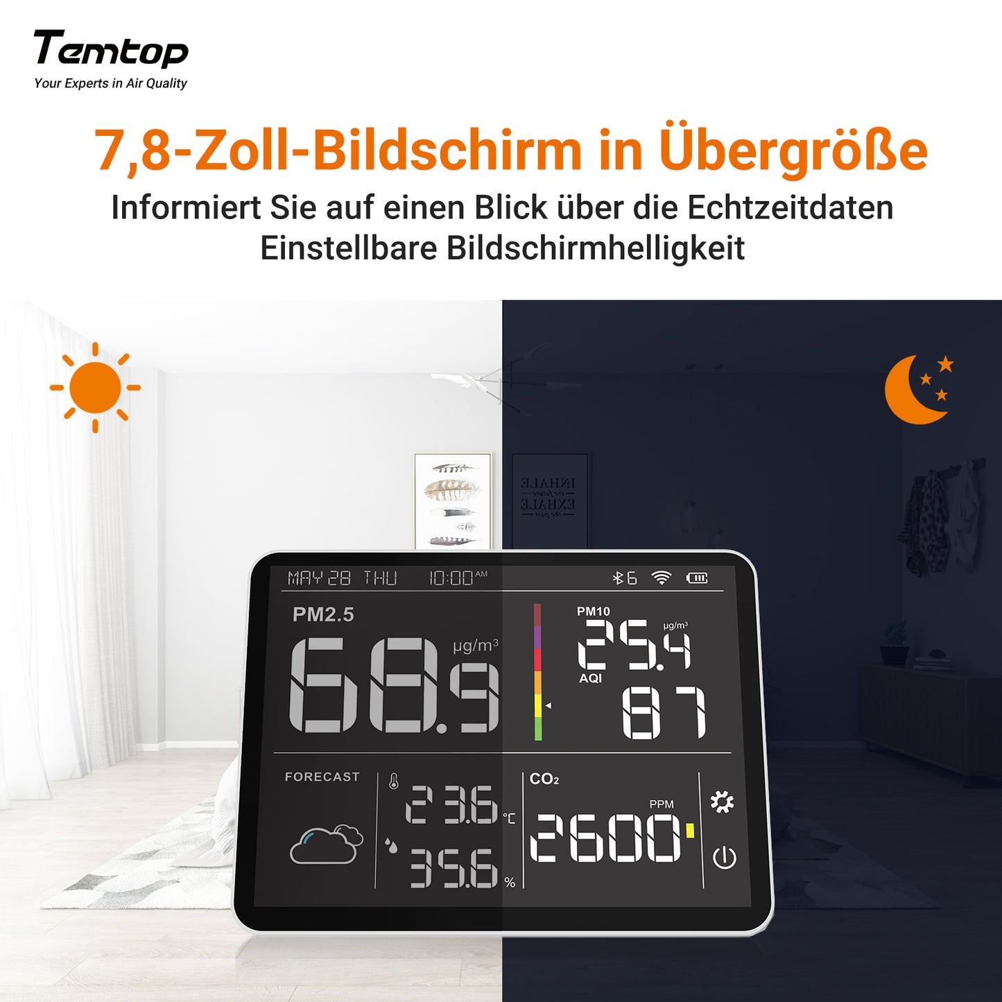 Temtop M100 Luftqualitätsmonitor WiFi Smart Air Station PM2.5 PM10 CO2-Messgerät Temperatur-Feuchtigkeitsdetektor für Zuhause