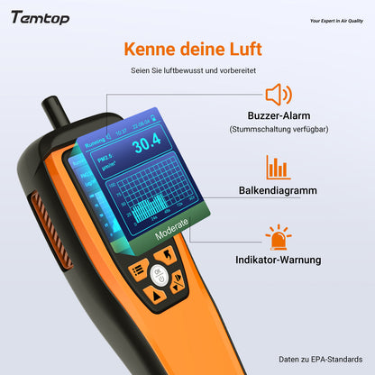 Temtop M2000C 2ND CO2-Luftqualitätsmonitor für den Datenexport von CO2 PM2,5 PM10-Partikeln, Temperatur- und Luftfeuchtigkeitsdetektoren