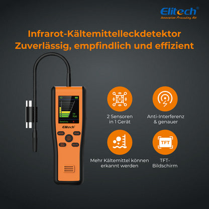 Elitech IR-200 2-in-1-Infrarot- und Heizdioden-Kältemittel-Lecksucher, hochempfindlicher Halogen-Lecksucher mit zwei Sensoren