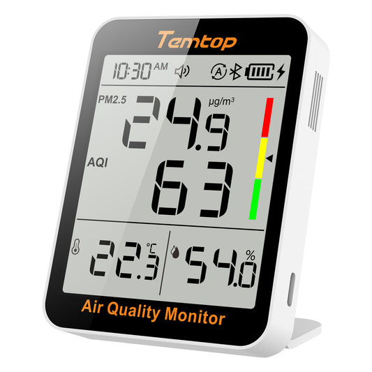 Temtop S1+ Bluetooth Innenluftqualitätsmesser Temperatur- und Feuchtigkeitsmonitor AQI PM2.5 Monitor mit APP-Steuerung