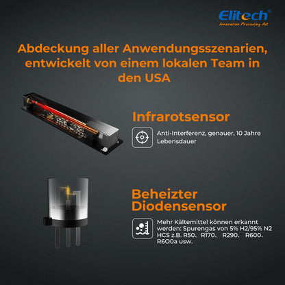 Elitech IR-200 2-in-1-Infrarot- und Heizdioden-Kältemittel-Lecksucher, hochempfindlicher Halogen-Lecksucher mit zwei Sensoren