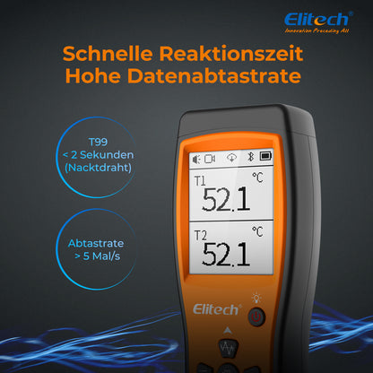 Elitech ICT-220 Dual Thermocouple Thermometer – Hochpräzisions-K-Typ-Temperatursensor mit App