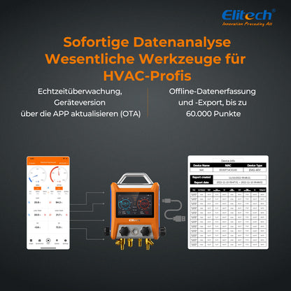 Elitech EMG-40V Intelligenter digitaler Kühlverteiler mit 4 Ventilen und 5-Zoll-Smart-Touchscreen