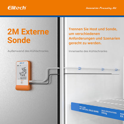 Elitech GSP-6 Mehrzweck-Datenlogger für Temperatur und Luftfeuchtigkeit, zwei Sensoren, großes LCD-Display