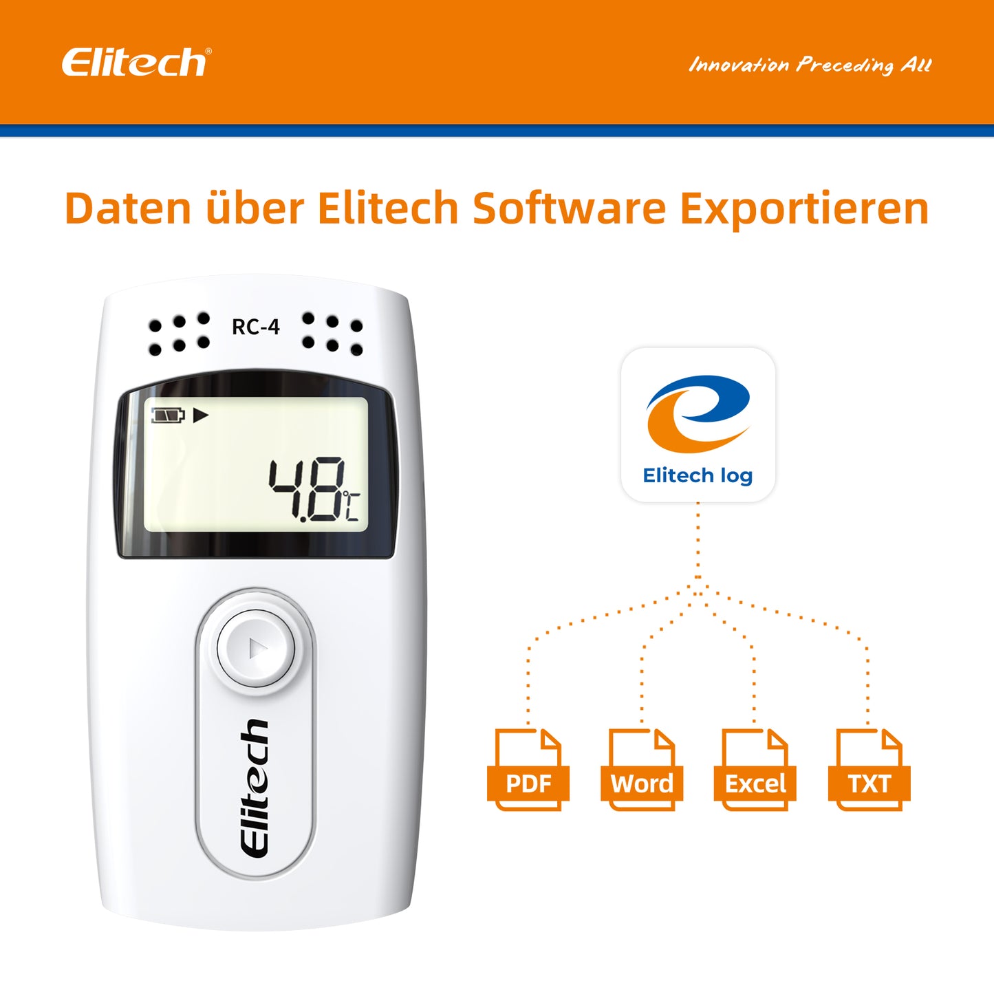 Elitech RC-4 Temperaturdatenlogger, USB-Recorder mit Doppelsensoren, LCD-Display, Summeralarm