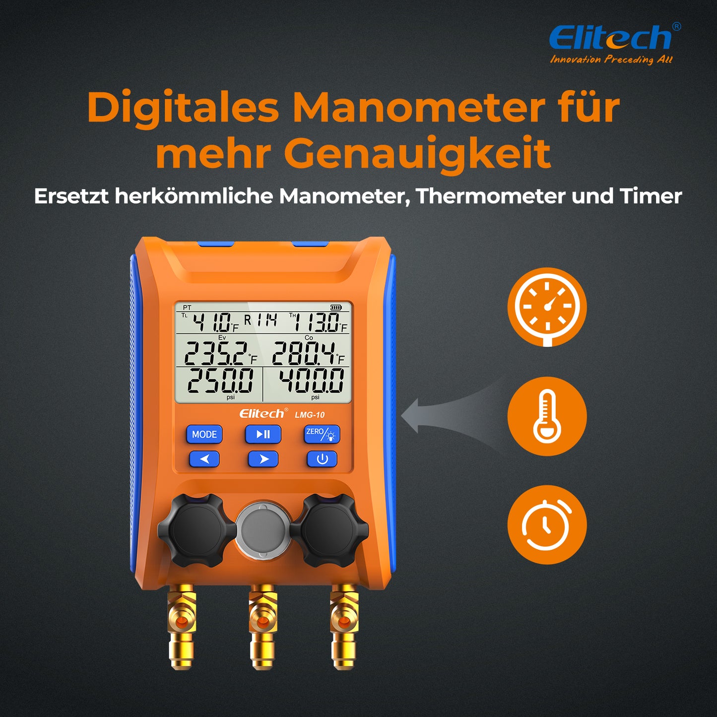 Elitech LMG-10 Kühlung Digital Verteiler Messgerät Set, hochpräzises Druck Temperatur Vakuum Leckage Tester Dignostik Messgerät Set