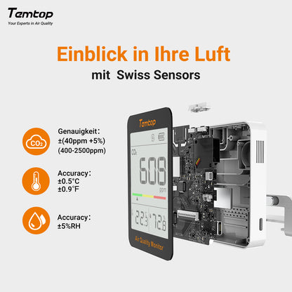 Temtop C1 CO2-Monitor Luftqualitätsmonitor, Kohlendioxid-Detektor für den Innenbereich für CO2, Temperatur und Luftfeuchtigkeit