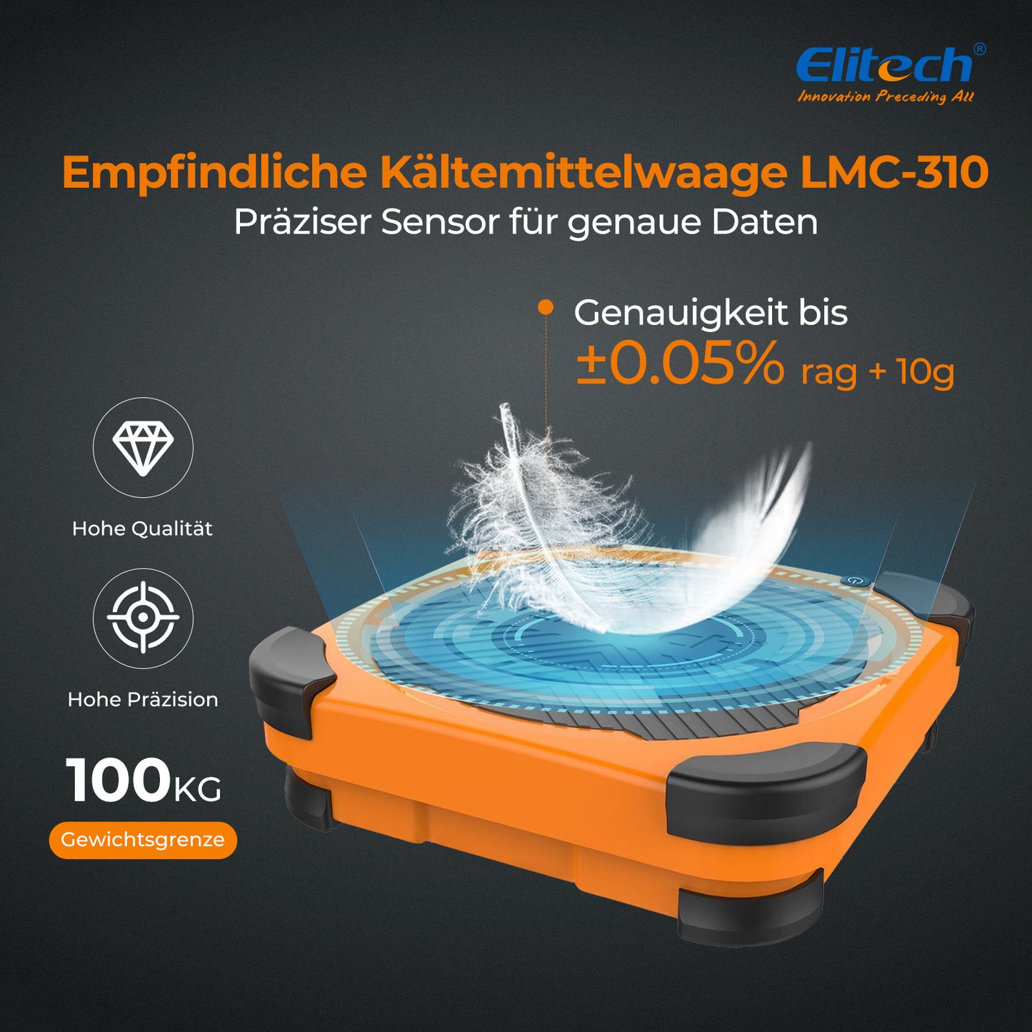 Elitech LMC-310 kabellose Kältemittelwaage, HVAC-Gewichtswaage mit Übergewichtsschutz, 100 kg