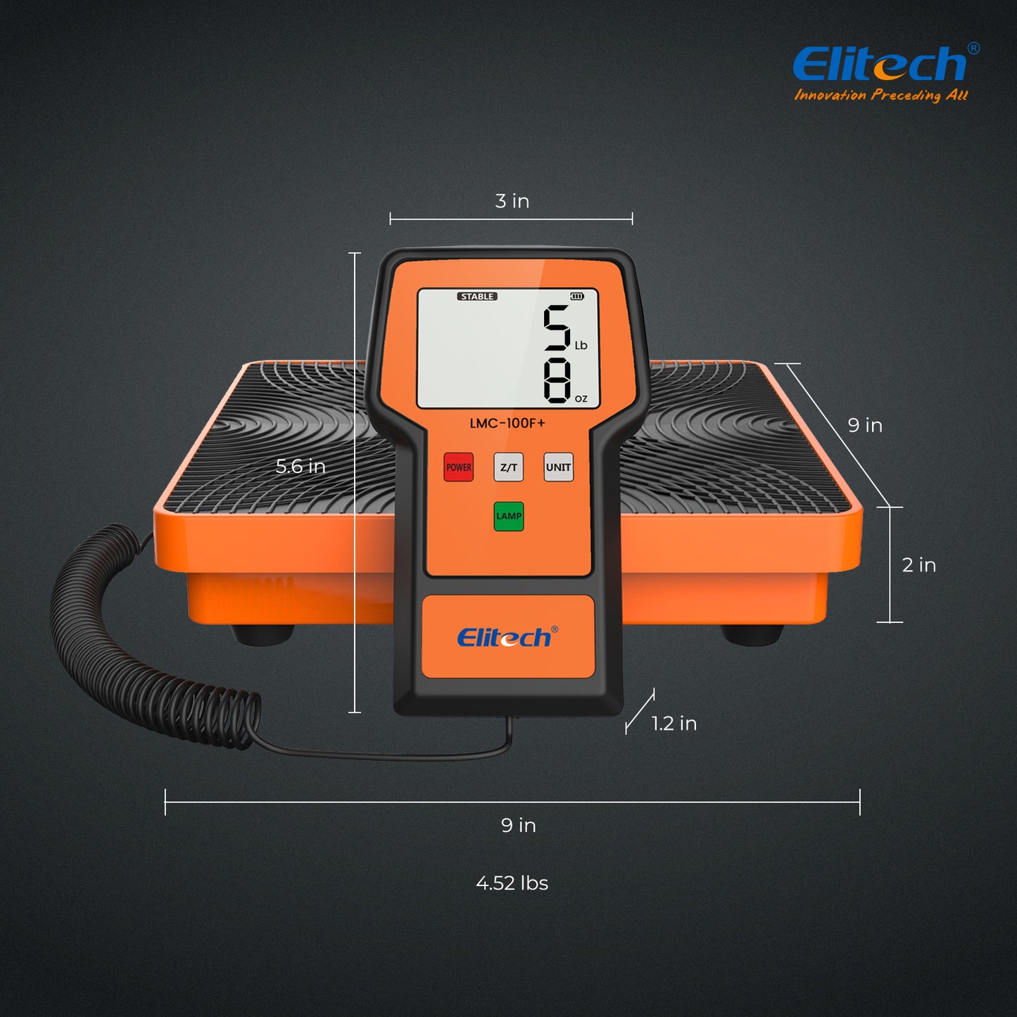 Elitech LMC-100F+ Kältemittelwaage digitale HVAC-Lade-Wiederherstellungs Waage 50 kg Auflösung 2 g