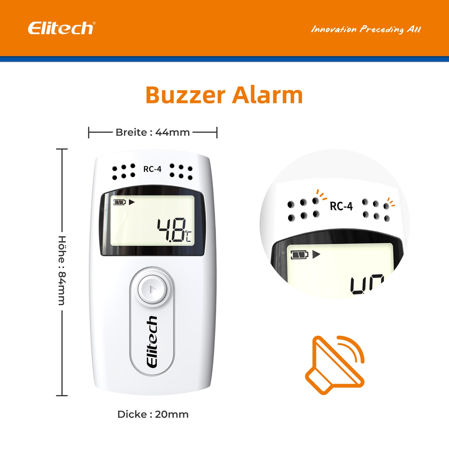 Elitech RC-4 Temperaturdatenlogger, USB-Recorder mit Doppelsensoren, LCD-Display, Summeralarm