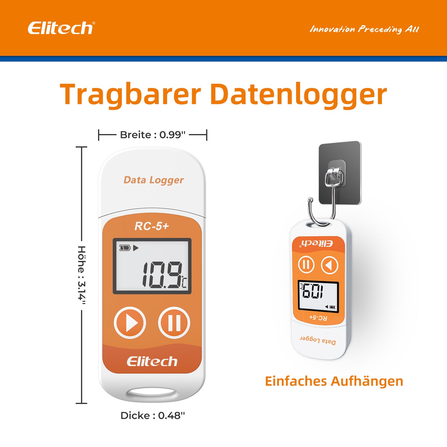 Elitech RC-5+ USB Temperatur Datenlogger mit zertifizierter Kalibrierung -30℃ ~ 70℃