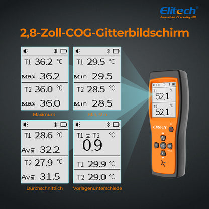 Elitech ICT-220 Dual Thermocouple Thermometer – Hochpräzisions-K-Typ-Temperatursensor mit App