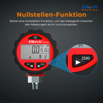 Elitech PG-30Pro Red Digitales Manometer, digitales Druckmessgerät für Kälte- und Wärmepumpensysteme, Messbereich: -14,5~800 psi