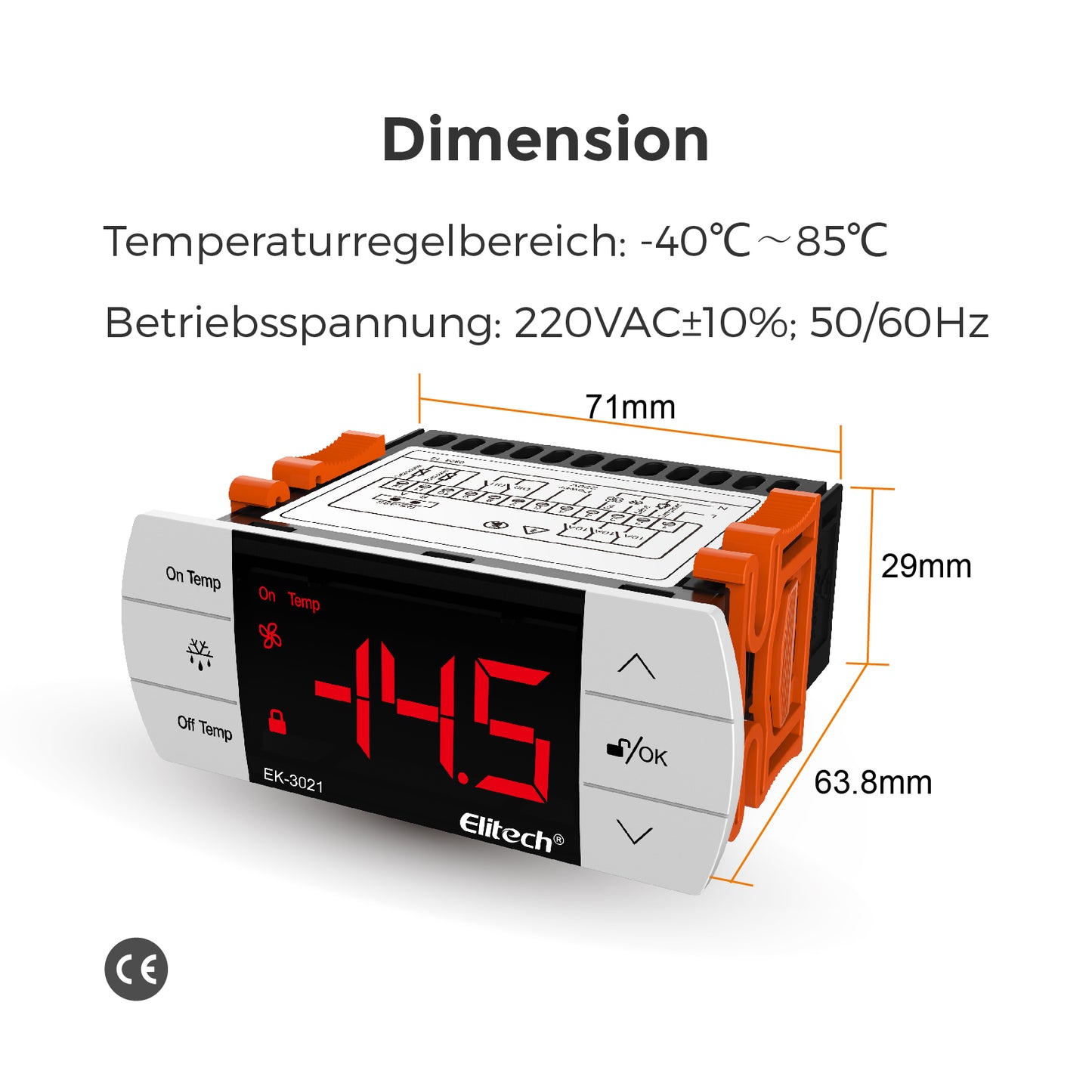 Elitech EK-3021 Zweikanal-Digital-Temperaturregler Kühlsystem mit Abtaufunktion, Touch-Tasten