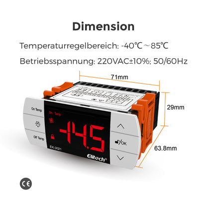 Elitech EK-3021 Zweikanal-Digital-Temperaturregler Kühlsystem mit Abtaufunktion, Touch-Tasten