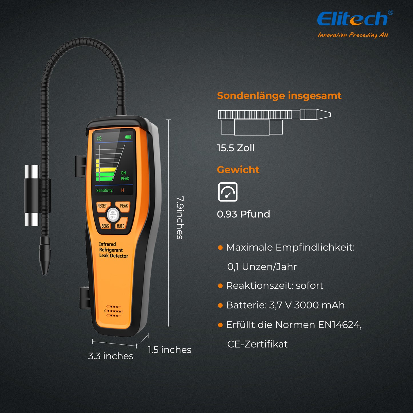 Elitech ILD-200 Infrarotsensor Elektronischer Kältemittel-Leckdetektor HVAC Freon-Leckdetektor