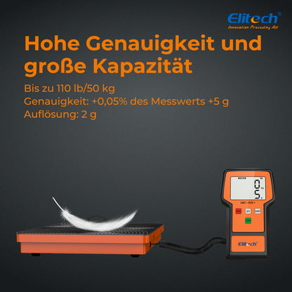 Elitech LMC-100F+ Kältemittelwaage digitale HVAC-Lade-Wiederherstellungs Waage 50 kg Auflösung 2 g