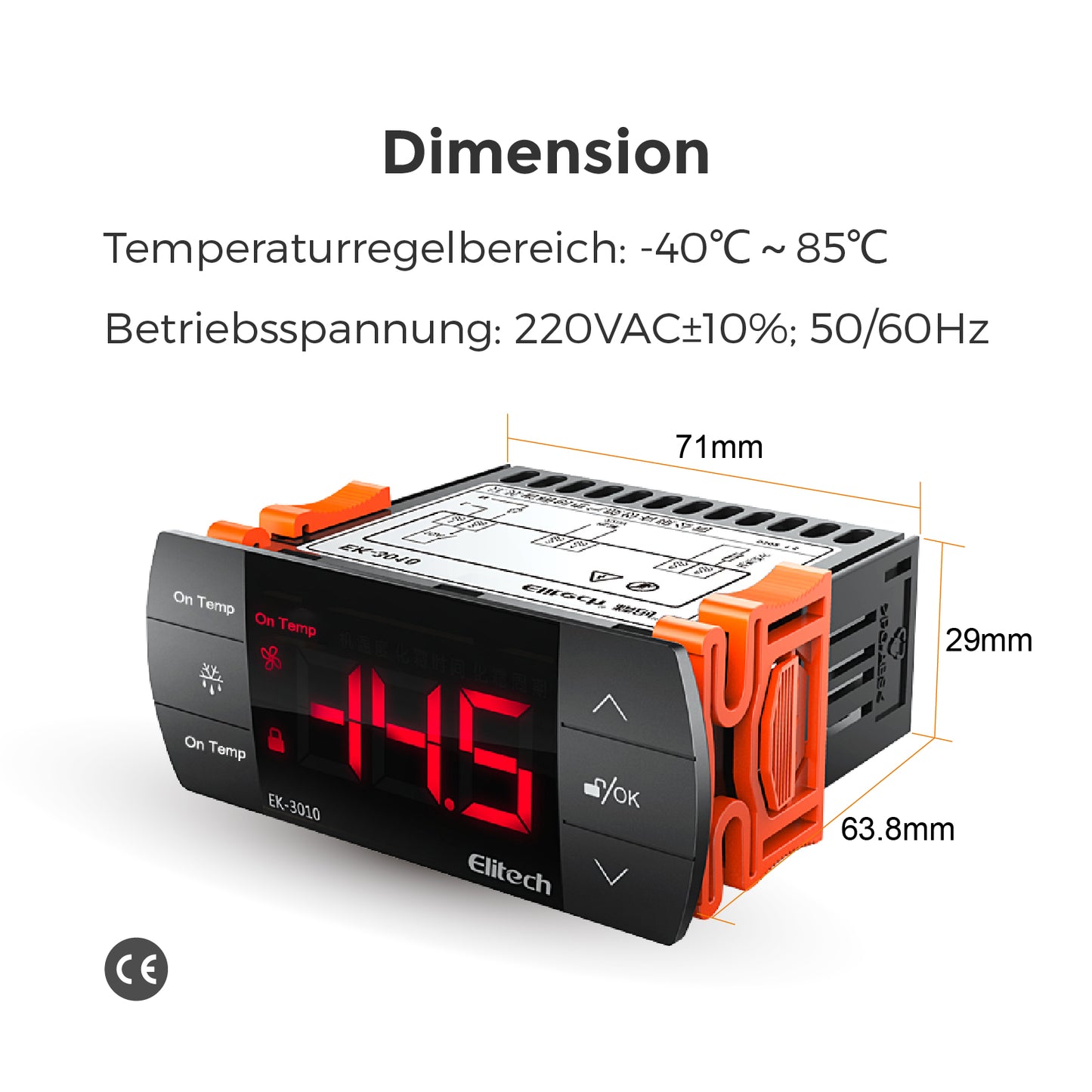 Elitech EK-3010 Digitaler Temperaturregler, Einwege-Steuerausgang für Heiz- oder Kühlmodus, Berührungstasten