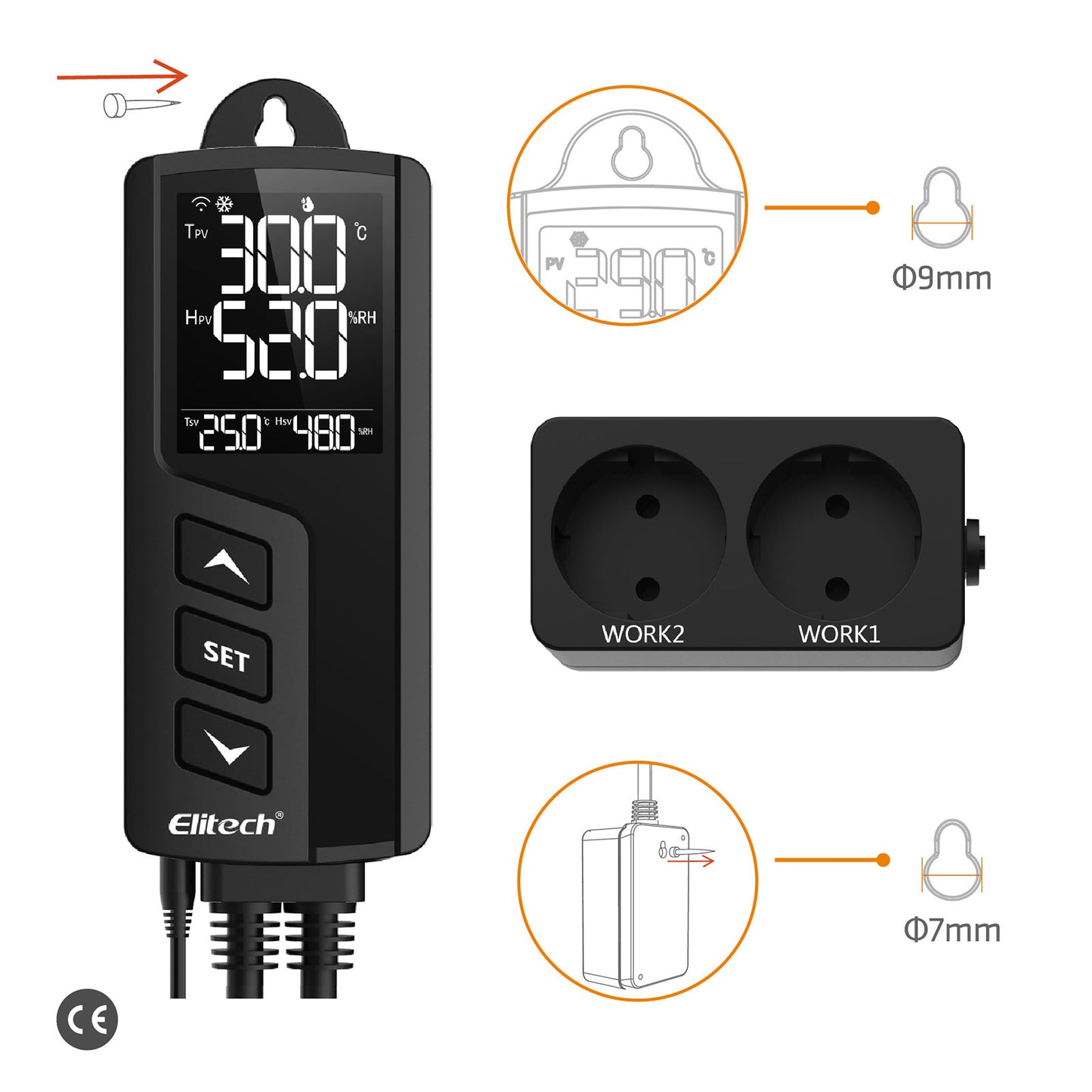 Elitech STC-1000WiFi TH EU Vorverkabelter intelligenter Temperatur- und Luftfeuchtigkeitsregler, kabellose WiFi-Fernbedienung