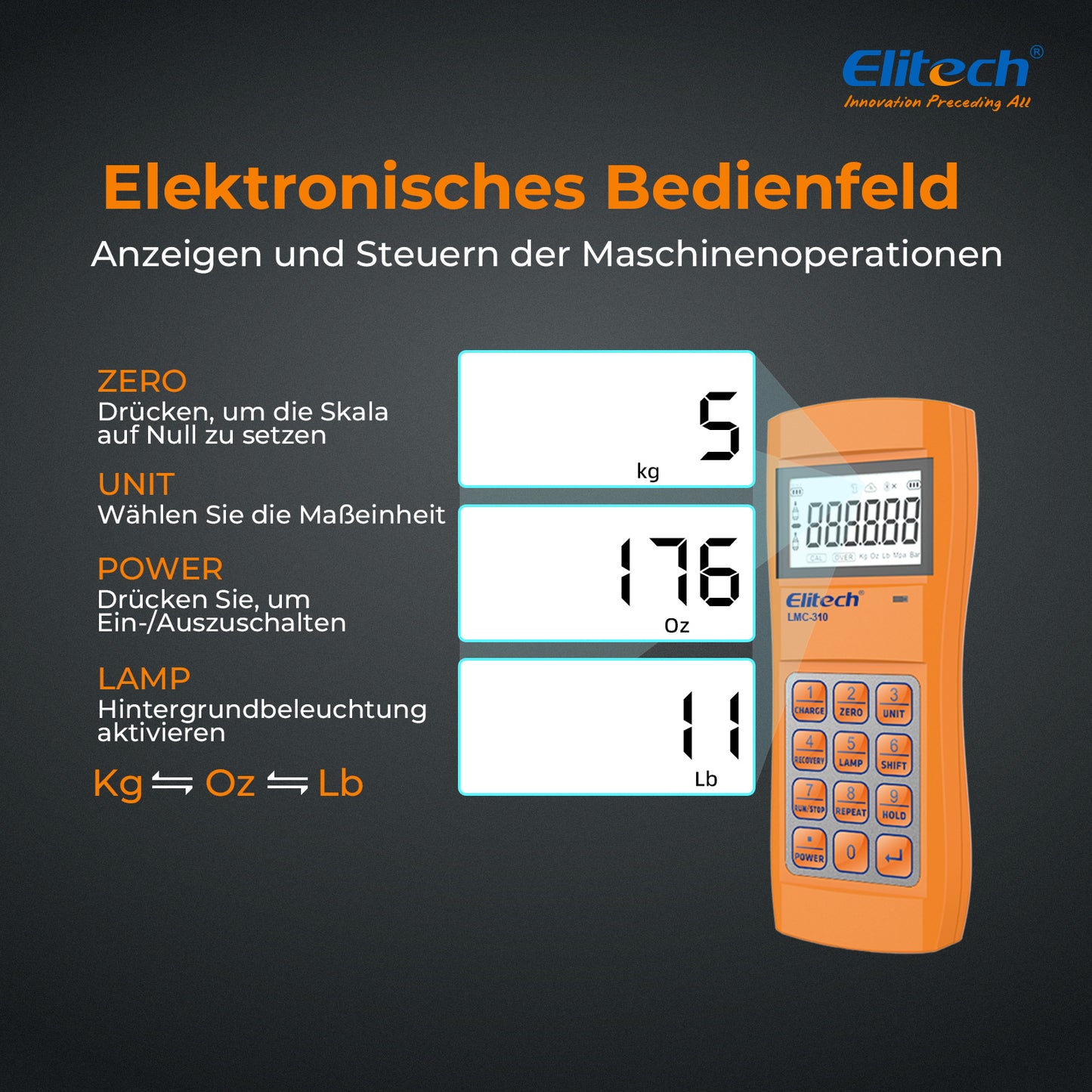 Elitech LMC-310 kabellose Kältemittelwaage, HVAC-Gewichtswaage mit Übergewichtsschutz, 100 kg