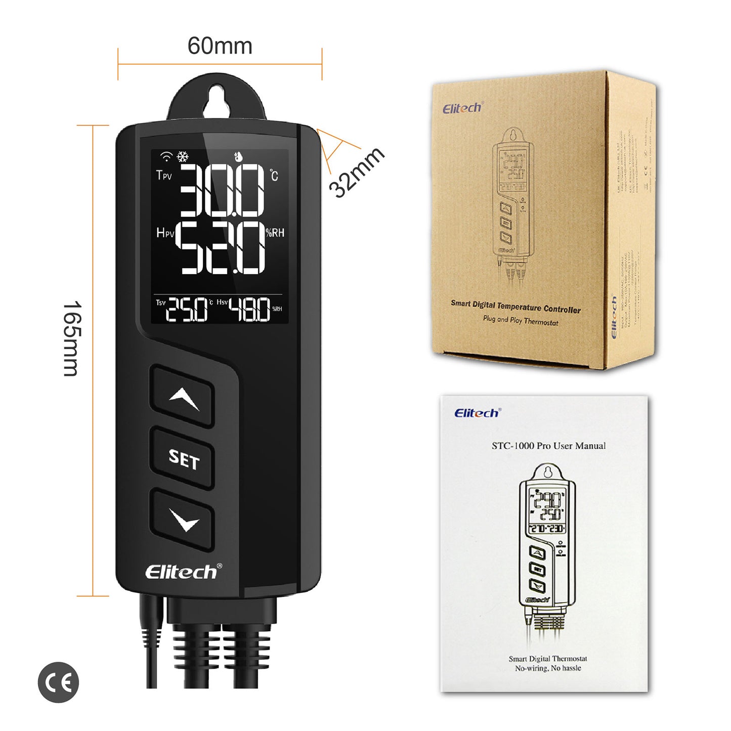 Elitech STC-1000WiFi TH EU Vorverkabelter intelligenter Temperatur- und Luftfeuchtigkeitsregler, kabellose WiFi-Fernbedienung