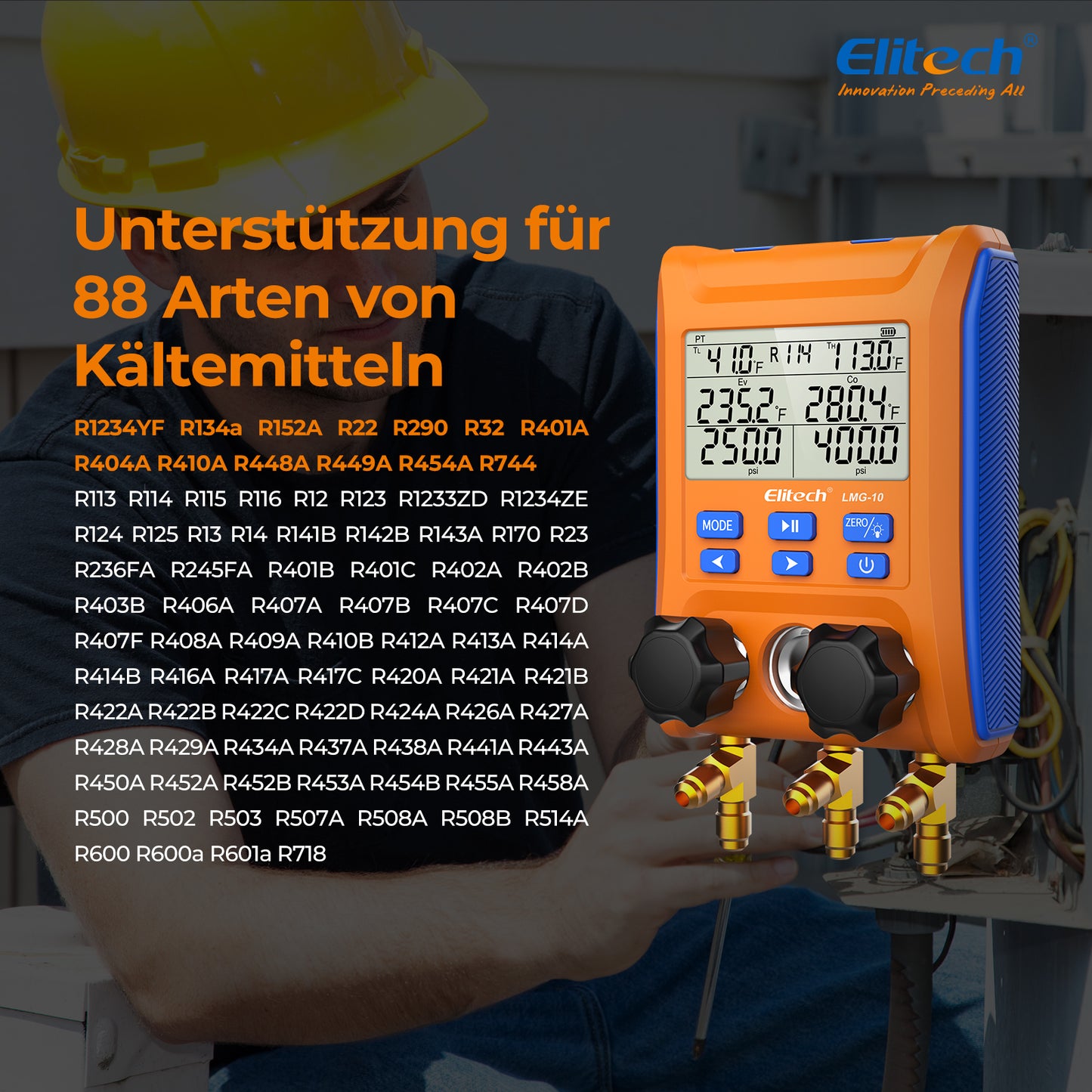 Elitech LMG-10 Kühlung Digital Verteiler Messgerät Set, hochpräzises Druck Temperatur Vakuum Leckage Tester Dignostik Messgerät Set