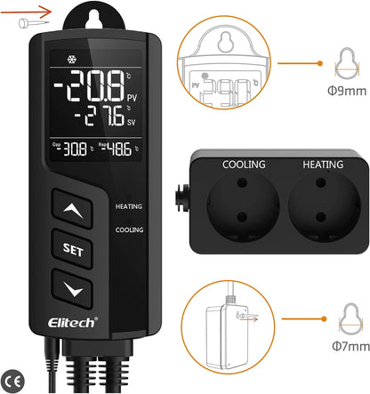 Elitech STC-1000Pro EU vorverdrahteter Temperaturregler, Thermostat, automatischer Kühl- und Heizschalter