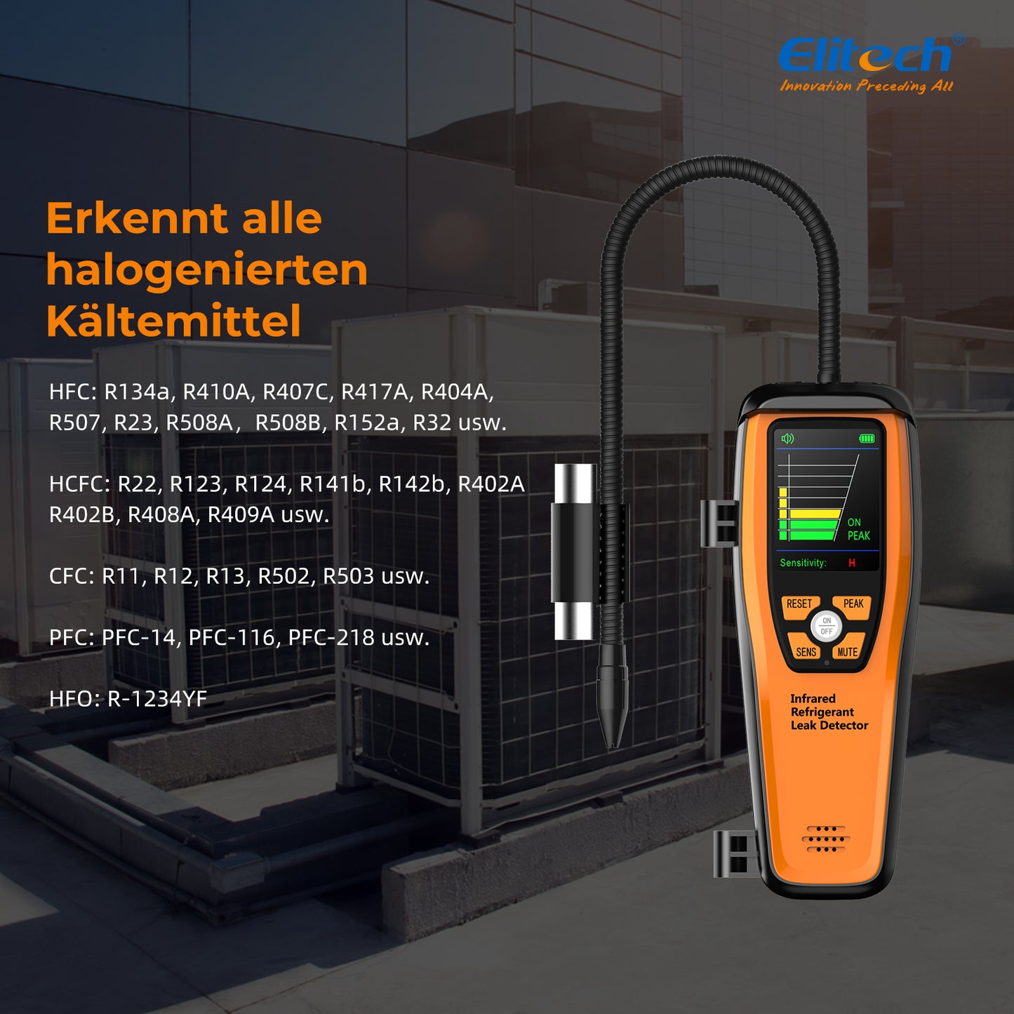 Elitech ILD-300 Elektronischer Kältemittel-Leckdetektor HVAC, Freon-Leckdetektor, Infrarotsensor mit einer Lebensdauer von bis zu 10 Jahren, 4 g/Jahr