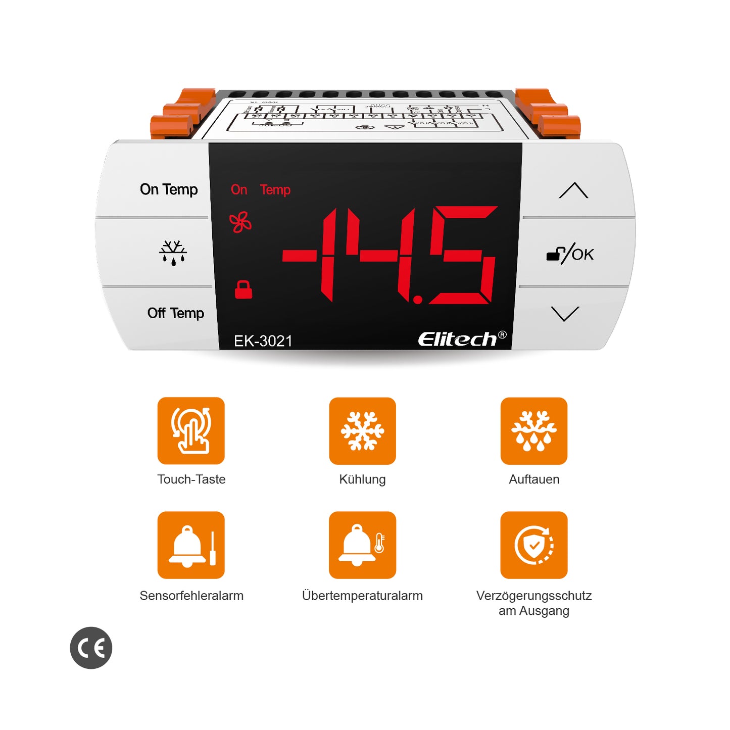 Elitech EK-3021 Zweikanal-Digital-Temperaturregler Kühlsystem mit Abtaufunktion, Touch-Tasten