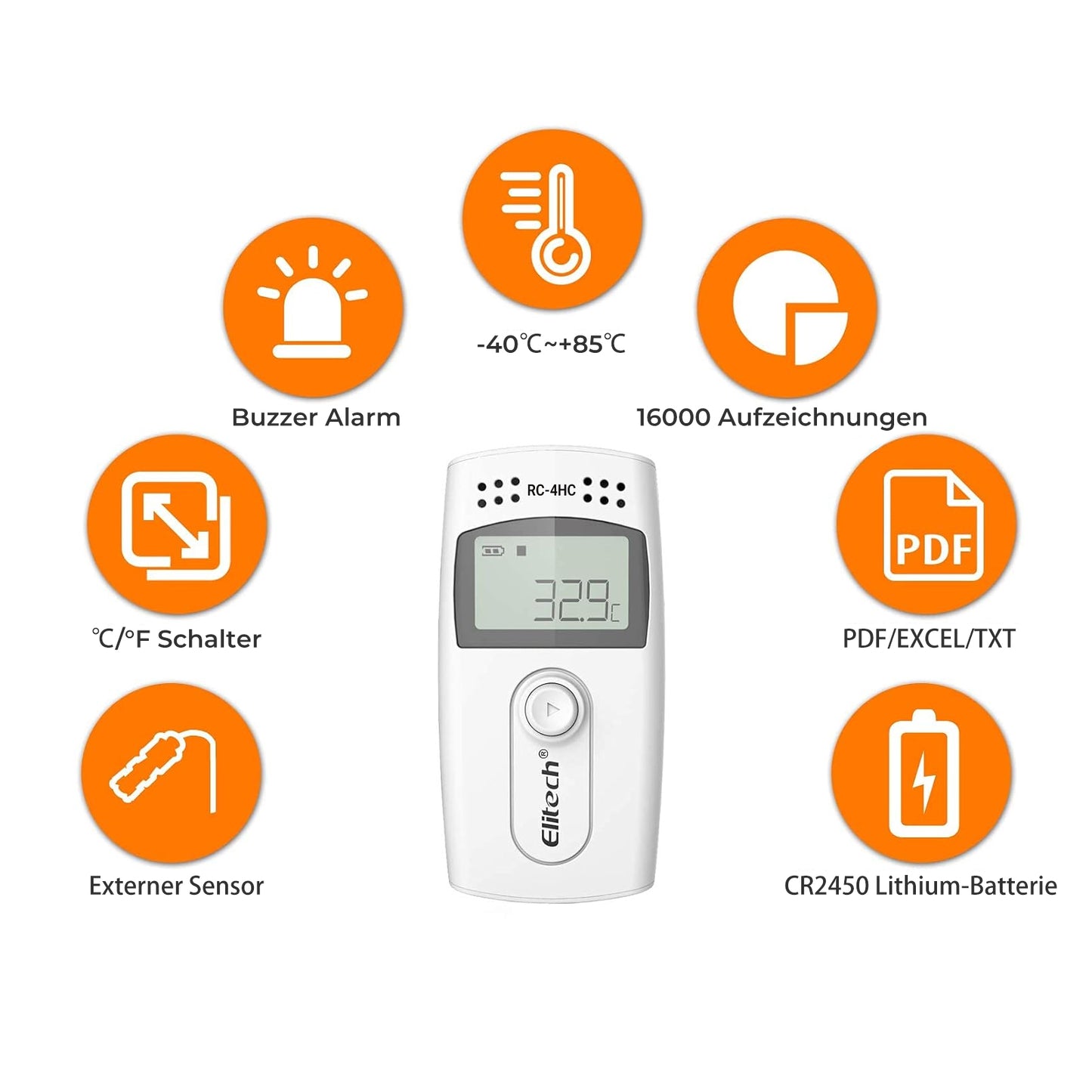 Elitech RC-4HC USB-Datenlogger für Temperatur und Luftfeuchtigkeit