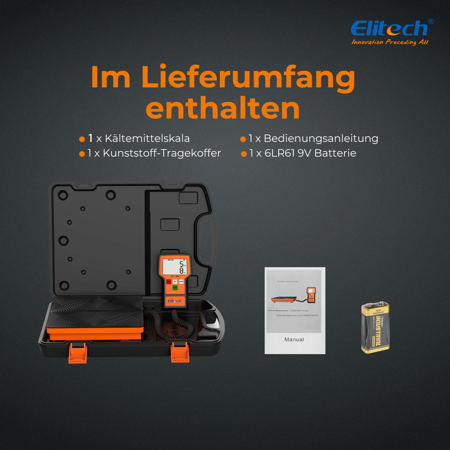 Elitech LMC-100F+ Kältemittelwaage digitale HVAC-Lade-Wiederherstellungs Waage 50 kg Auflösung 2 g