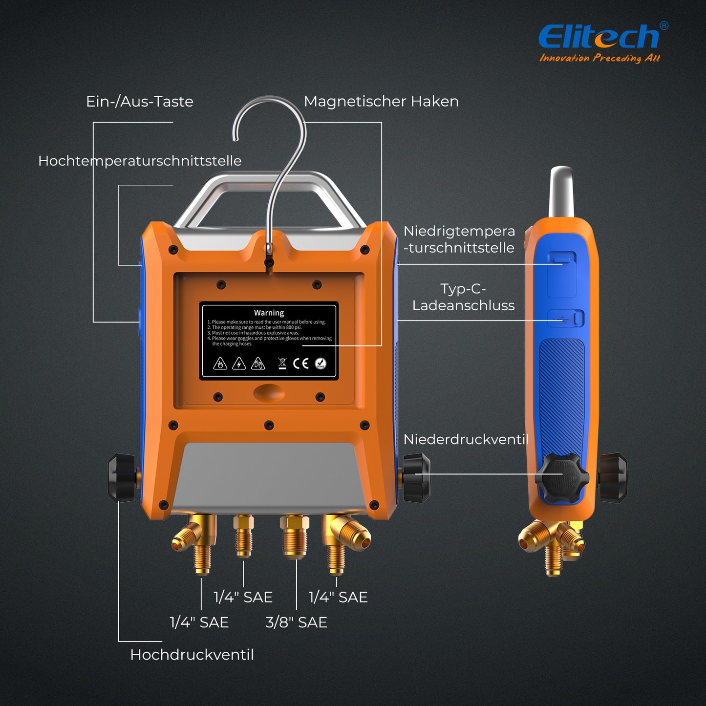 Elitech EMG-40V Intelligenter digitaler Kühlverteiler mit 4 Ventilen und 5-Zoll-Smart-Touchscreen