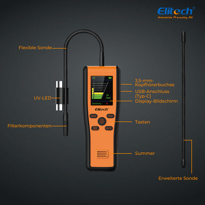 Elitech IR-200 2-in-1-Infrarot- und Heizdioden-Kältemittel-Lecksucher, hochempfindlicher Halogen-Lecksucher mit zwei Sensoren