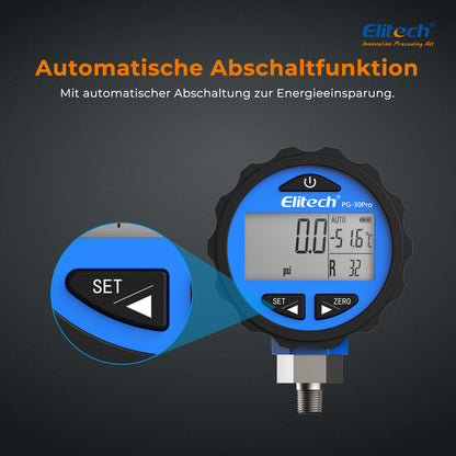 Elitech PG-30Pro Blue Digitales Manometer, digitales Druckmessgerät für Kälte- und Wärmepumpensysteme, Messbereich: -14,5~500 psi