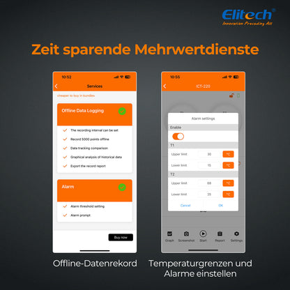 Elitech ICT-220 Dual Thermocouple Thermometer – Hochpräzisions-K-Typ-Temperatursensor mit App