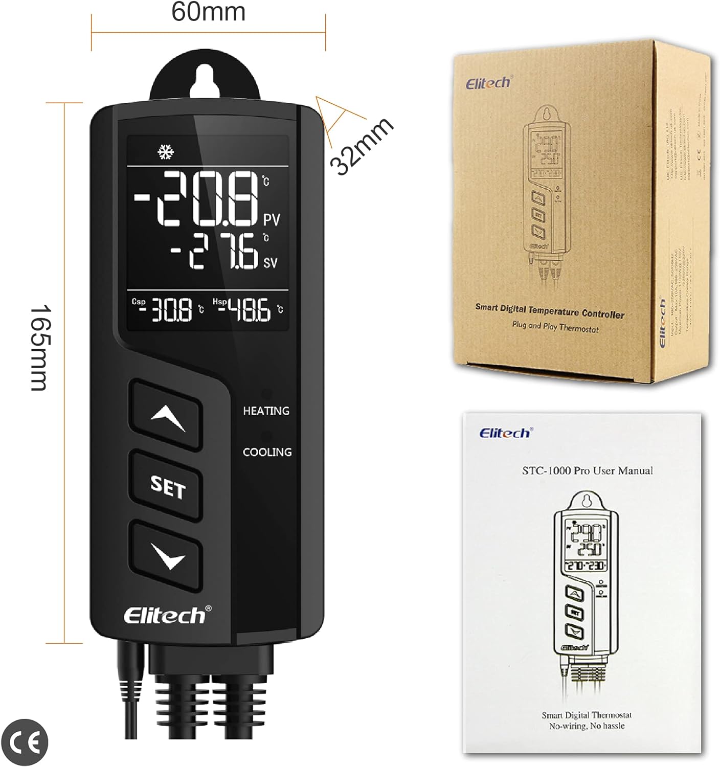 Elitech STC-1000Pro EU vorverdrahteter Temperaturregler, Thermostat, automatischer Kühl- und Heizschalter