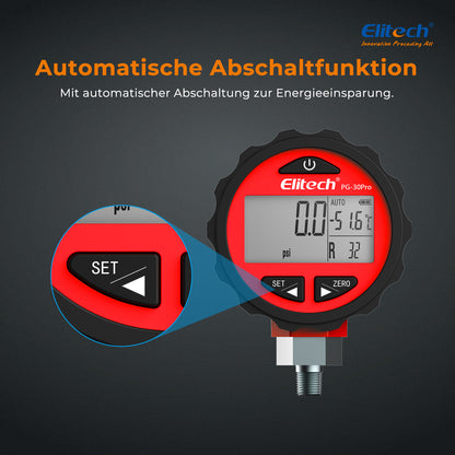 Elitech PG-30Pro Red Digitales Manometer, digitales Druckmessgerät für Kälte- und Wärmepumpensysteme, Messbereich: -14,5~800 psi