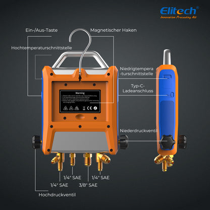 Elitech EMG-20V Intelligenter digitaler Kühlverteiler, 2 Ventile, APP-Steuerung, großer Touchscreen