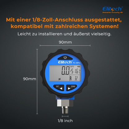 Elitech PG-30Pro Blue Digitales Manometer, digitales Druckmessgerät für Kälte- und Wärmepumpensysteme, Messbereich: -14,5~500 psi