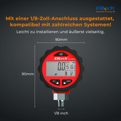 Elitech PG-30Pro Red Digitales Manometer, digitales Druckmessgerät für Kälte- und Wärmepumpensysteme, Messbereich: -14,5~800 psi