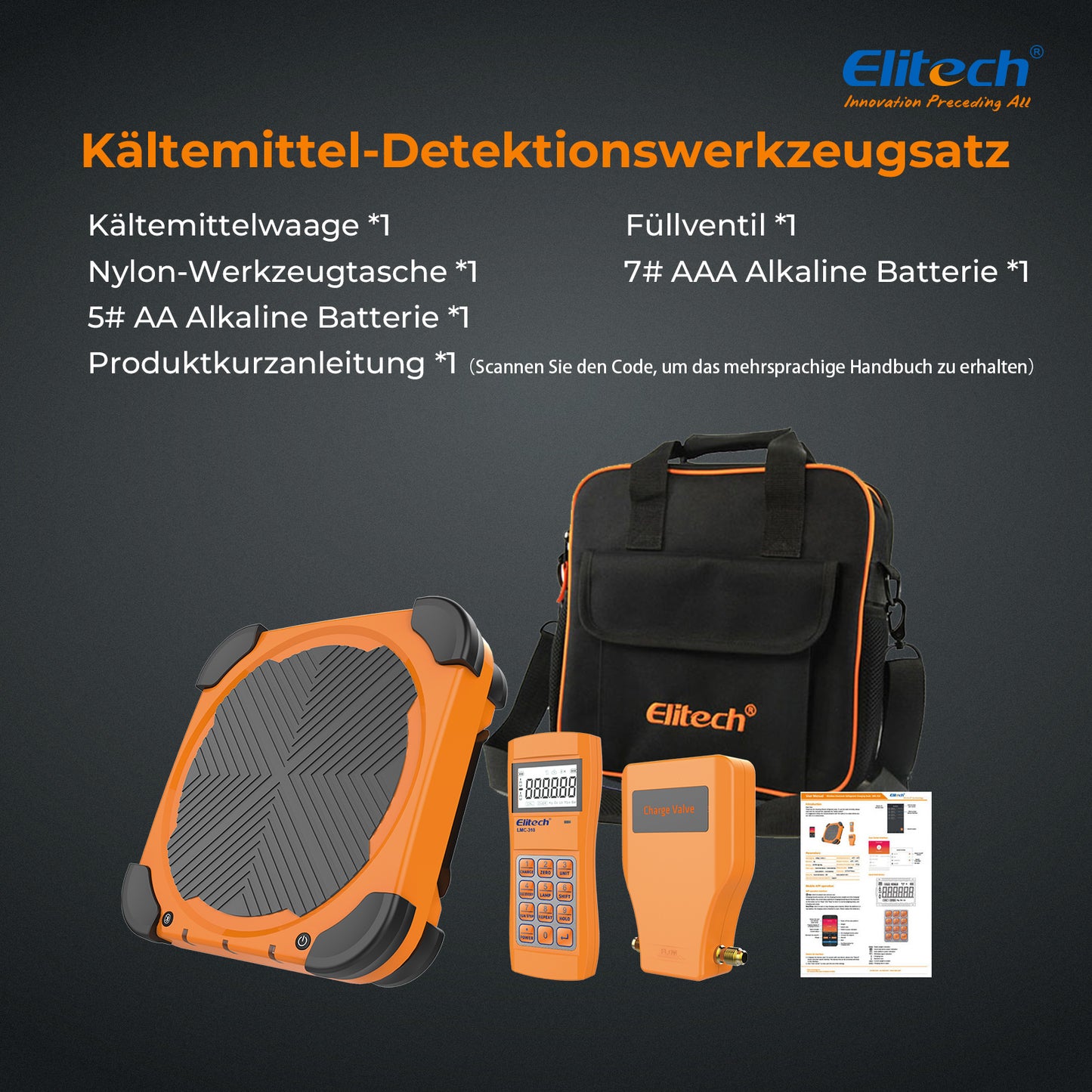 Elitech LMC-310 kabellose Kältemittelwaage, HVAC-Gewichtswaage mit Übergewichtsschutz, 100 kg