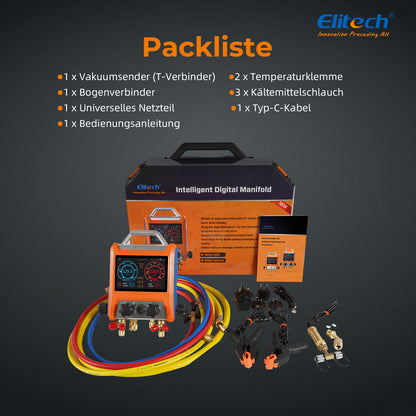 Elitech EMG-40V Intelligenter digitaler Kühlverteiler mit 4 Ventilen und 5-Zoll-Smart-Touchscreen