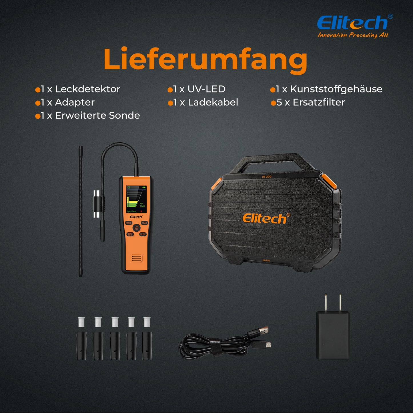 Elitech IR-200 2-in-1-Infrarot- und Heizdioden-Kältemittel-Lecksucher, hochempfindlicher Halogen-Lecksucher mit zwei Sensoren