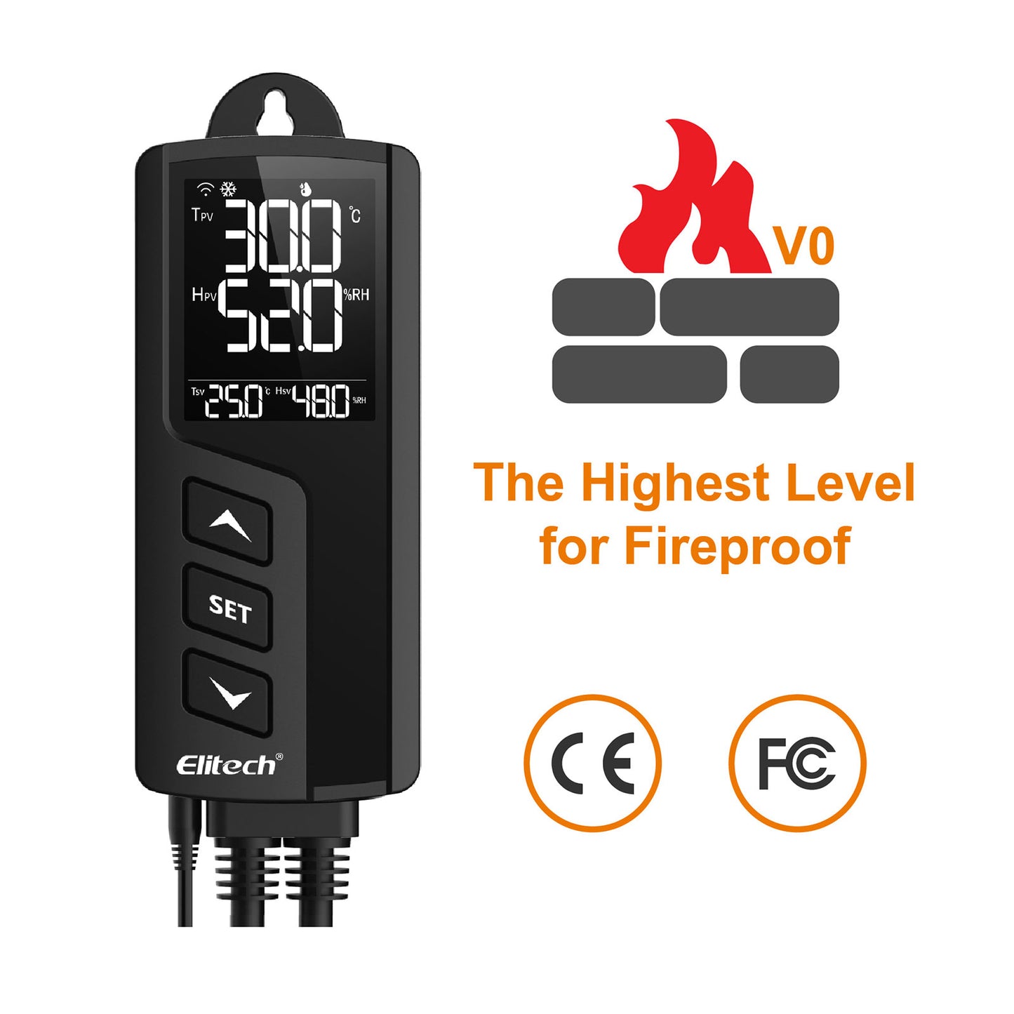 Elitech STC-1000WiFi TH EU Vorverkabelter intelligenter Temperatur- und Luftfeuchtigkeitsregler, kabellose WiFi-Fernbedienung