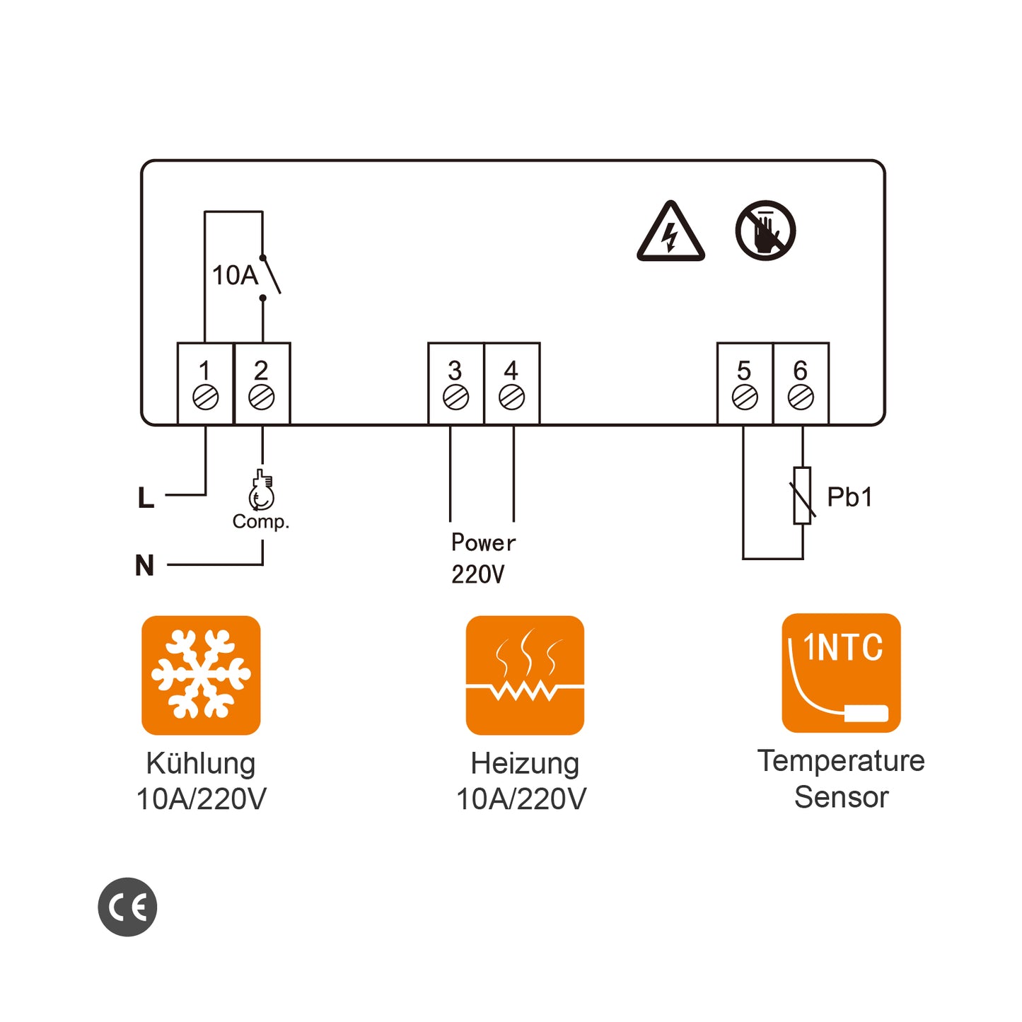 Elitech EK-3010 Digitaler Temperaturregler, Einwege-Steuerausgang für Heiz- oder Kühlmodus, Berührungstasten