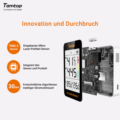 Temtop S1-up Innen Luftqualität Messgerät, Temperatur und Luftfeuchtigkeit, AQI PM2.5-Monitor